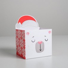 Коробка для мини-букетов С новым годом, миша, 12 х 17 х 10 см 5287576